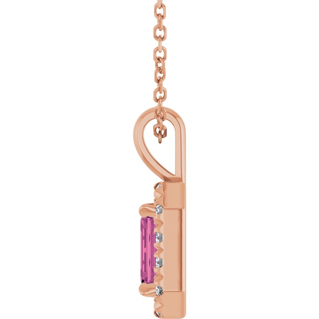 14K Rose 6x4 mm Natural Pink Tourmaline & 1/5 CTW Natural Diamond 16-18" Necklace
