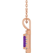 14K Rose 6x4 mm Natural Amethyst & 1/5 CTW Natural Diamond 16-18" Necklace