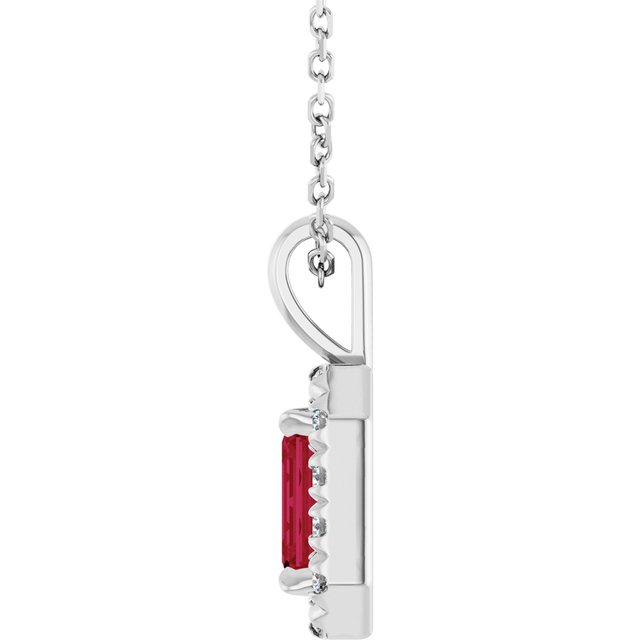 Sterling Silver 6x4 mm Lab-Grown Ruby & 1/5 CTW Natural Diamond 16-18" Necklace