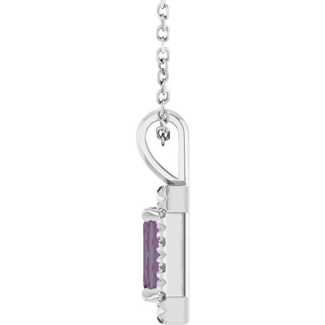 Sterling Silver 6x4 mm Lab-Grown Alexandrite & 1/5 CTW Natural Diamond 16-18" Necklace
