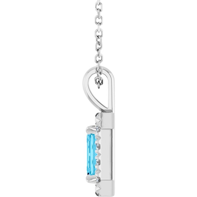 Platinum 6x4 mm Natural Aquamarine & 1/5 CTW Natural Diamond 16-18" Necklace