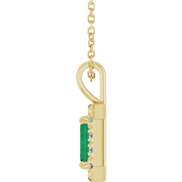 14K Yellow 6x4 mm Natural Emerald & 1/5 CTW Natural Diamond 16-18" Necklace