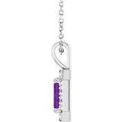 14K White 6x4 mm Natural Amethyst & 1/5 CTW Natural Diamond 16-18" Necklace