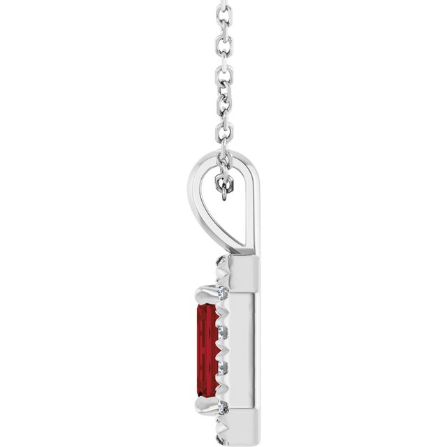Sterling Silver 6x4 mm Natural Mozambique Garnet & 1/5 CTW Natural Diamond 16-18" Necklace