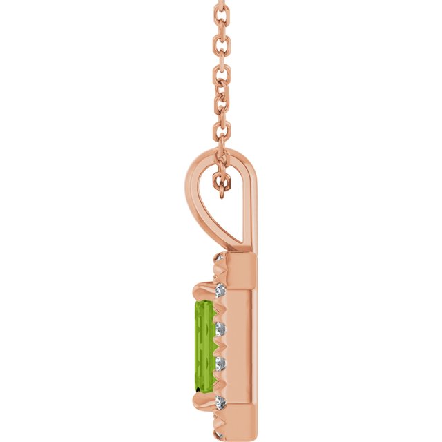 14K Rose 6x4 mm Natural Peridot & 1/5 CTW Natural Diamond 16-18" Necklace