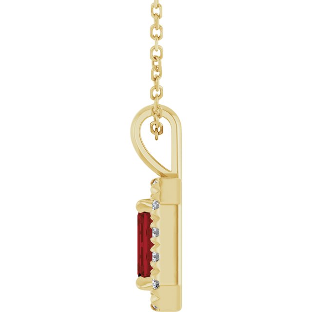 14K Yellow 6x4 mm Natural Mozambique Garnet & 1/5 CTW Natural Diamond 16-18" Necklace