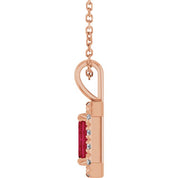 14K Rose 6x4 mm Natural Ruby & 1/5 CTW Natural Diamond 16-18" Necklace