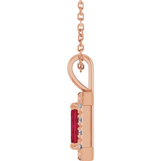 14K Rose 6x4 mm Natural Ruby & 1/5 CTW Natural Diamond 16-18" Necklace