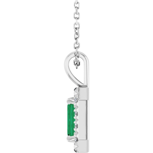 Sterling Silver 6x4 mm Natural Emerald & 1/5 CTW Natural Diamond 16-18" Necklace