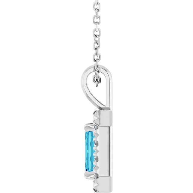 Sterling Silver 6x4 mm Natural Blue Zircon & 1/5 CTW Natural Diamond 16-18" Necklace