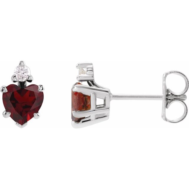 Sterling Silver Natural Mozambique Garnet & .06 Natural Diamond Stud Earrings