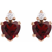 14K Rose Natural Mozambique Garnet & .06 Natural Diamond Stud Earrings