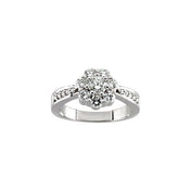 14K White 1 1/8 Natural Diamond Cluster Ring