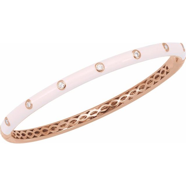 14K White 1/5 CTW Natural Diamond & Pink Enamel 7" Bangle Bracelet