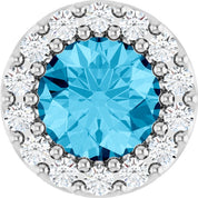 14K White Natural Aquamarine & 1/10 CT Natural Diamond Halo-Style Pendant