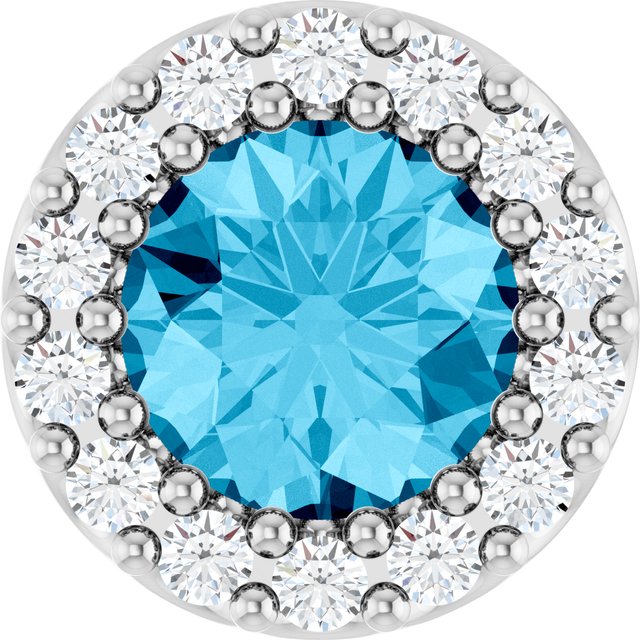 14K White Natural Aquamarine & 1/10 CT Natural Diamond Halo-Style Pendant