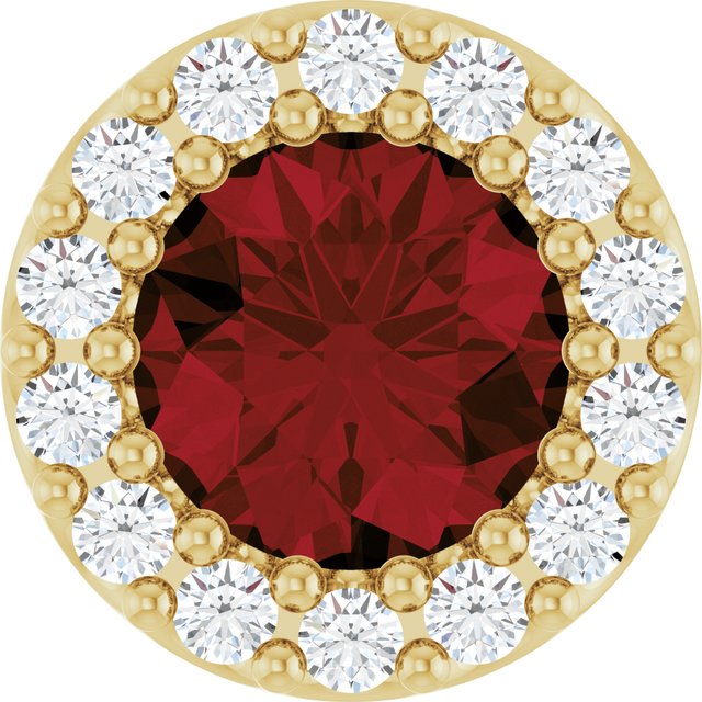 14K Yellow Natural Mozambique Garnet & 1/10 CT Natural Diamond Halo-Style Pendant