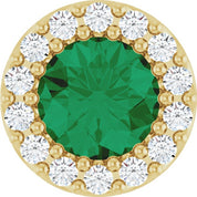 14K Yellow Lab-Grown Emerald & 1/10 CT Natural Diamond Halo-Style Pendant