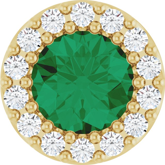 14K Yellow Lab-Grown Emerald & 1/10 CT Natural Diamond Halo-Style Pendant