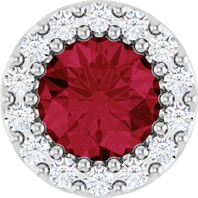 Sterling Silver Lab-Grown Ruby & 1/10 CT Natural Diamond Halo-Style Pendant