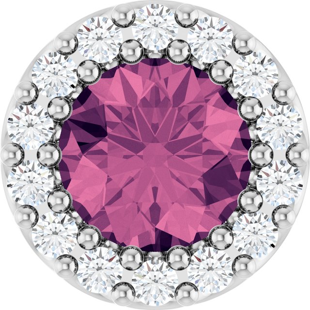 Sterling Silver Natural Pink Tourmaline & 1/10 CT Natural Diamond Halo-Style Pendant