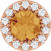 14K Rose Natural Citrine & 1/10 CT Natural Diamond Halo-Style Pendant