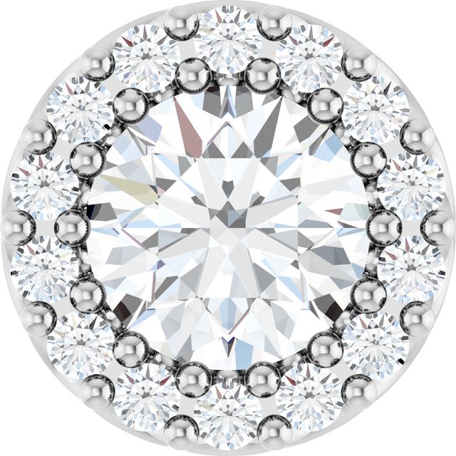 14K White Natural White Sapphire & 1/10 CT Natural Diamond Halo-Style Pendant