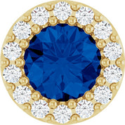 14K Yellow Natural Blue Sapphire & 1/10 CT Natural Diamond Halo-Style Pendant