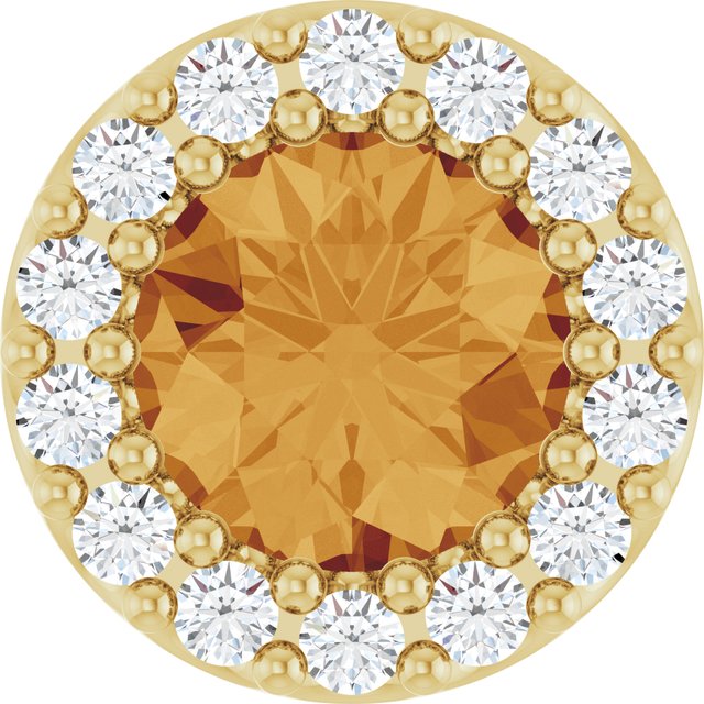 14K Yellow Natural Citrine & 1/10 CT Natural Diamond Halo-Style Pendant