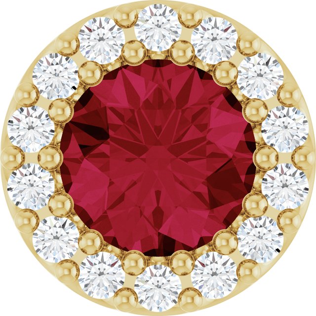 14K Yellow Natural Ruby & 1/10 CT Natural Diamond Halo-Style Pendant
