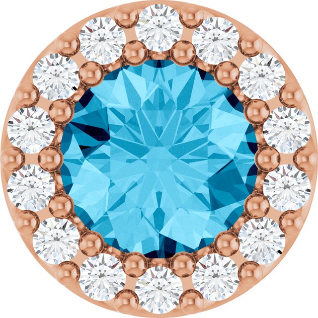 14K Rose Natural Aquamarine & 1/10 CT Natural Diamond Halo-Style Pendant