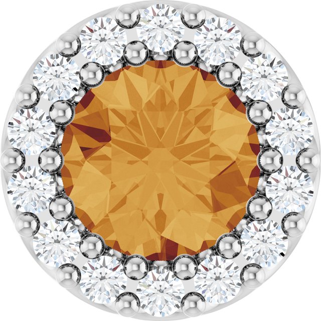14K White Natural Citrine & 1/10 CT Natural Diamond Halo-Style Pendant