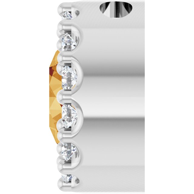 14K White Natural Citrine & 1/10 CT Natural Diamond Halo-Style Pendant
