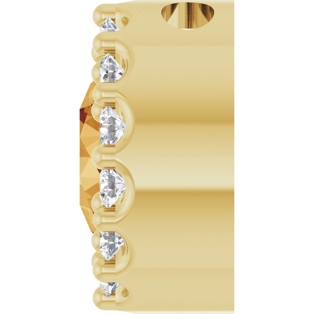 14K Yellow Natural Citrine & 1/10 CT Natural Diamond Halo-Style Pendant