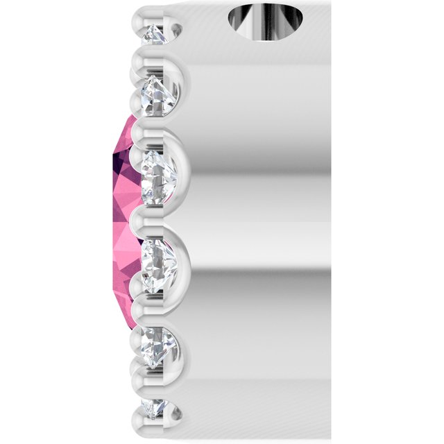 Sterling Silver Natural Pink Tourmaline & 1/10 CT Natural Diamond Halo-Style Pendant