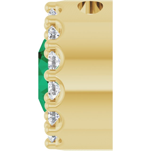 14K Yellow Lab-Grown Emerald & 1/10 CT Natural Diamond Halo-Style Pendant