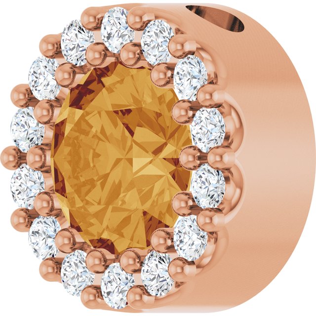 14K Rose Natural Citrine & 1/10 CT Natural Diamond Halo-Style Pendant