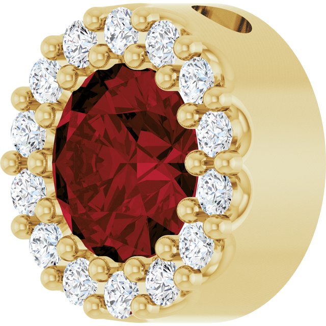 14K Yellow Natural Mozambique Garnet & 1/10 CT Natural Diamond Halo-Style Pendant