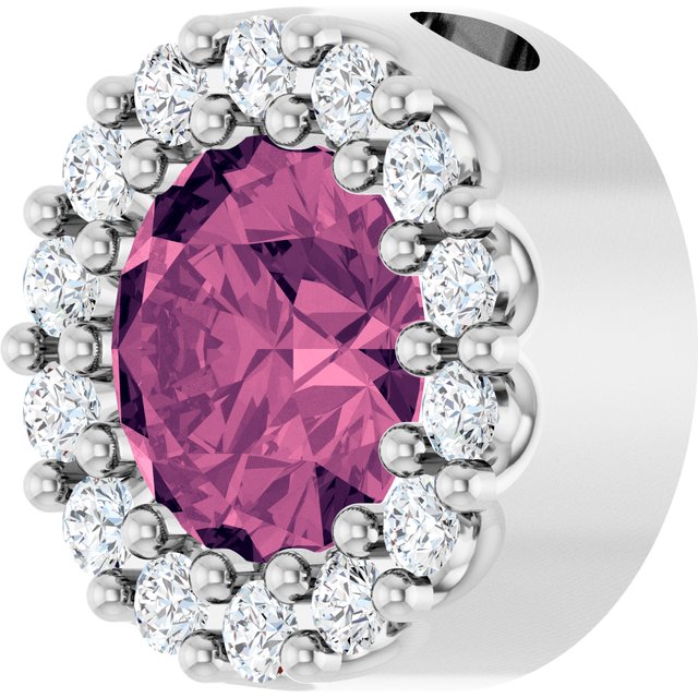 14K White Natural Pink Tourmaline & 1/10 CT Natural Diamond Halo-Style Pendant
