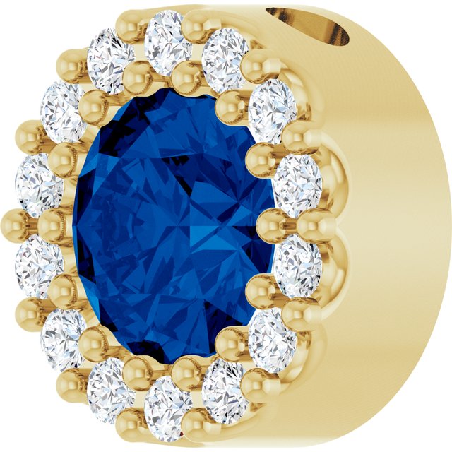 14K Yellow Lab-Grown Blue Sapphire & 1/10 CT Natural Diamond Halo-Style Pendant