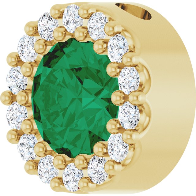 14K Yellow Lab-Grown Emerald & 1/10 CT Natural Diamond Halo-Style Pendant