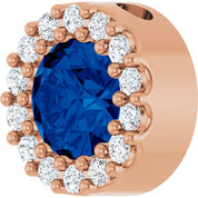 14K Rose Natural Blue Sapphire & 1/10 CT Natural Diamond Halo-Style Pendant