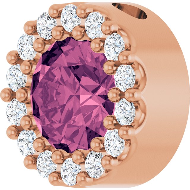 14K Rose Natural Pink Tourmaline & 1/10 CT Natural Diamond Halo-Style Pendant