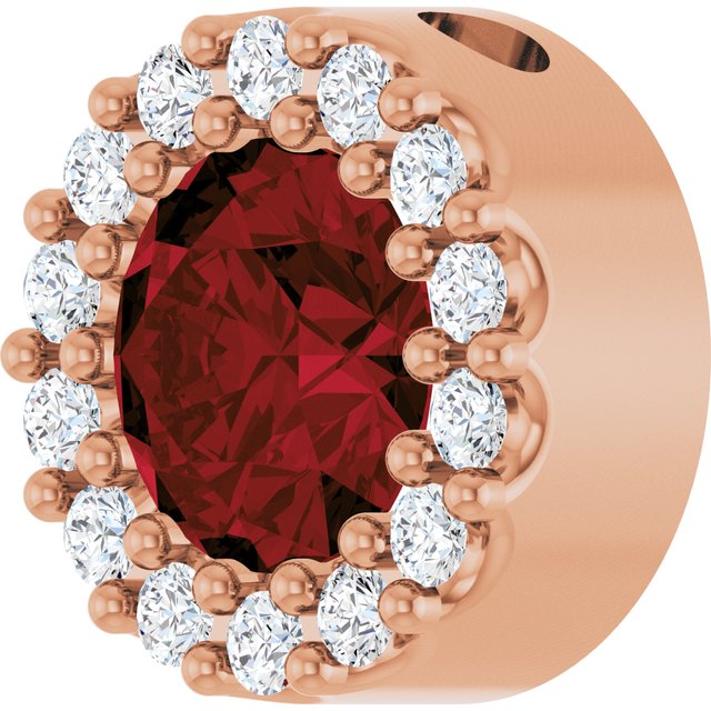 14K Rose Natural Mozambique Garnet & 1/10 CT Natural Diamond Halo-Style Pendant