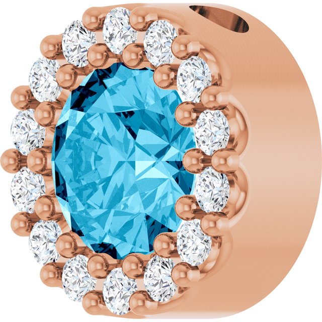 14K Rose Natural Aquamarine & 1/10 CT Natural Diamond Halo-Style Pendant