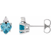 Sterling Silver Natural London Blue Topaz & .06 Natural Diamond Stud Earrings