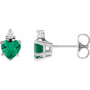 14K White Lab-Grown Emerald & .06 Natural Diamond Stud Earrings