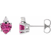 14K White Natural Pink Tourmaline & .06 Natural Diamond Stud Earrings