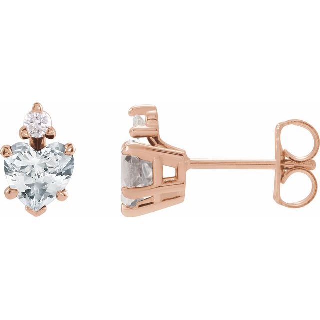 14K Rose Natural White Sapphire & .06 Natural Diamond Stud Earrings