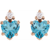 14K Rose Natural London Blue Topaz & .06 Natural Diamond Stud Earrings